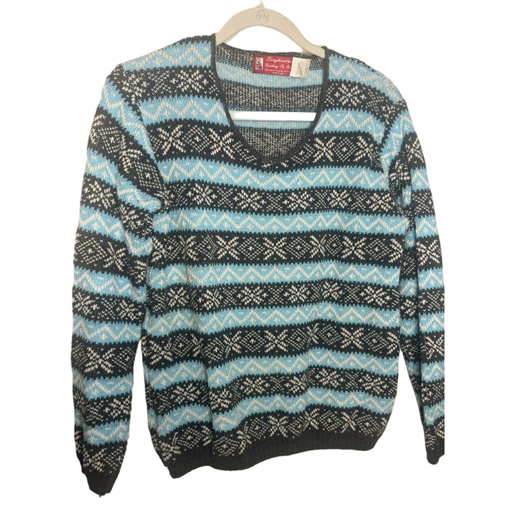 Binghamton Knitting Co., Inc. Fair Isle Cotton Blend Sweater Oversized Sz. Small